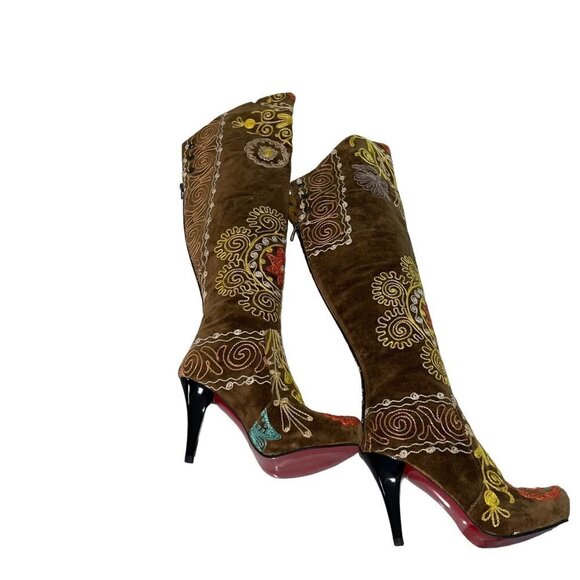 Turkish Soul Vintage Womens Boots Size 37 Brown Over The Knee Embroidered - Picture 13 of 16